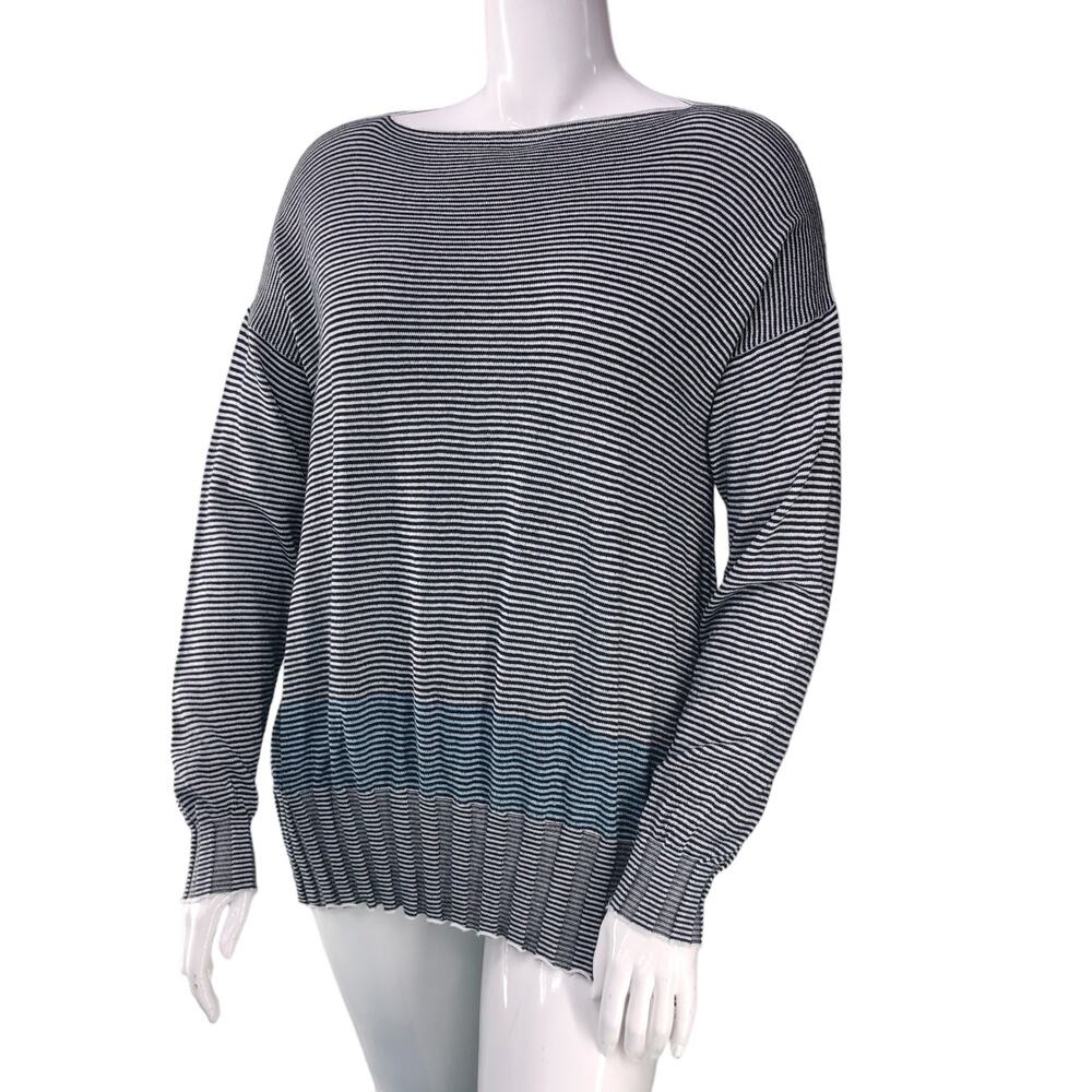 Planet By Lauren G Womens One Size Pima Cotton Boatneck Rib Sweater Striped $288